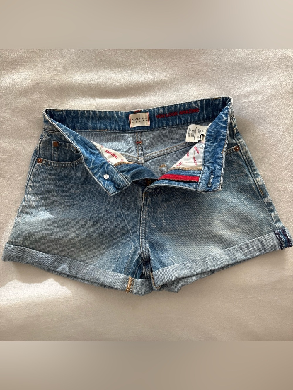 Alice + Olivia Light Wash Cuffed Denim Shorts